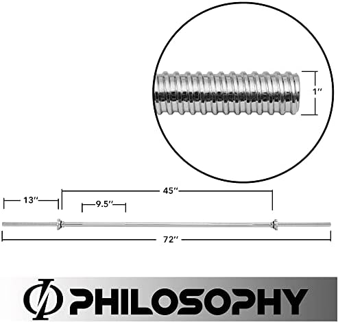 Philosophy Gym 1" Standard Weightlifting Barbell - Strong and Durable for Home or Commercial Use - Suitable for Powerlif