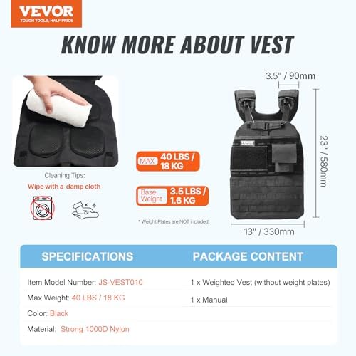 VEVOR Adjustable Weighted Vest for Strength Training and Running | Reflective Stripe Weight Vest by VEVOR for Nighttime