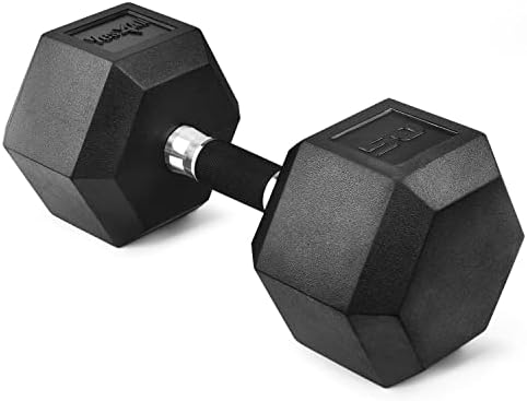 Yes4All Rubber Grip Encased Hex Dumbbell - Anti-Slip Hand Weights 5-50 LBS Single