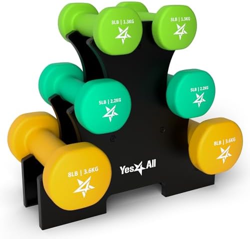 Yes4All Neoprene Coated Dumbbell Hand Weights for Home Workout - Multiple Weight Options with 15 Colors, Anti-Roll, Ant
