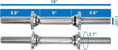 Yes4All Chrome/Rubber Grip 14/16/18/24 Inch Pair of Dumbbell Handles with Collars for Fit 1"/1.15" Plates | Yes4All Pai