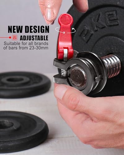 Multi-Size Adjustable Barbell Collar - Quick Release Weight Clips Pair for Dumbbell Bar - 1 inch Barbell Clamps | 1 inc