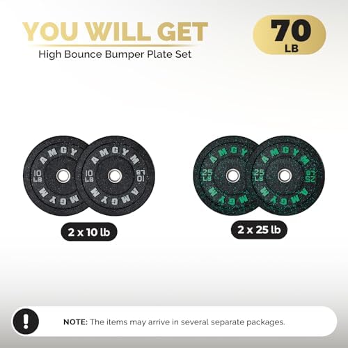 2 Inch Bumper Plates, 10-500lbs, Barbell Rubber Olympic Weight Plates Set for Home Gym, Strength Training & Weight Lifti
