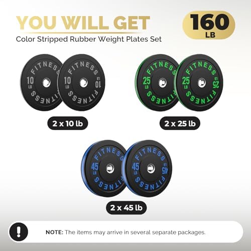 2 Inch Bumper Plates, 10-500lbs, Barbell Rubber Olympic Weight Plates Set for Home Gym, Strength Training & Weight Lifti