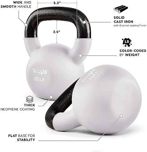 Yes4All 5-65 LB Kettlebells for Full Body Training at Home Gym | Yes4All Neoprene Coated Cast Iron Kettlebells for Home
