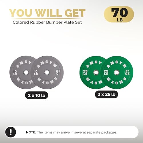 2 Inch Bumper Plates, 10-500lbs, Barbell Rubber Olympic Weight Plates Set for Home Gym, Strength Training & Weight Lifti