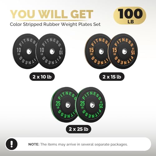 2 Inch Bumper Plates, 10-500lbs, Barbell Rubber Olympic Weight Plates Set for Home Gym, Strength Training & Weight Lifti