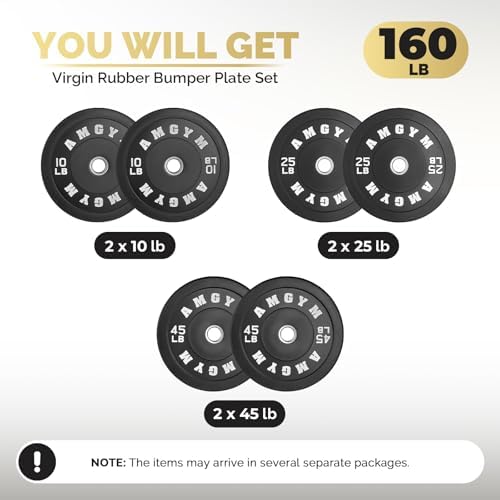 2 Inch Bumper Plates, 10-500lbs, Barbell Rubber Olympic Weight Plates Set for Home Gym, Strength Training & Weight Lifti