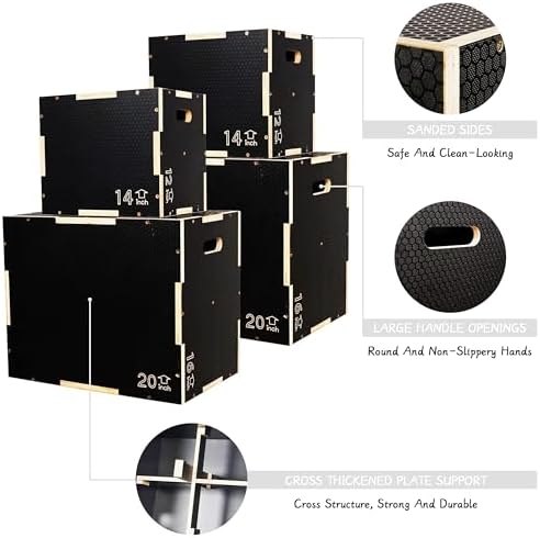 Fitvids 3 in 1 Non-Slip Plyo Box for All Fitness Levels and Workouts | Fitvids Plyometric Box with Multiple Sizes for H