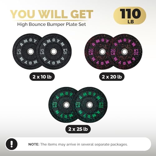 2 Inch Bumper Plates, 10-500lbs, Barbell Rubber Olympic Weight Plates Set for Home Gym, Strength Training & Weight Lifti