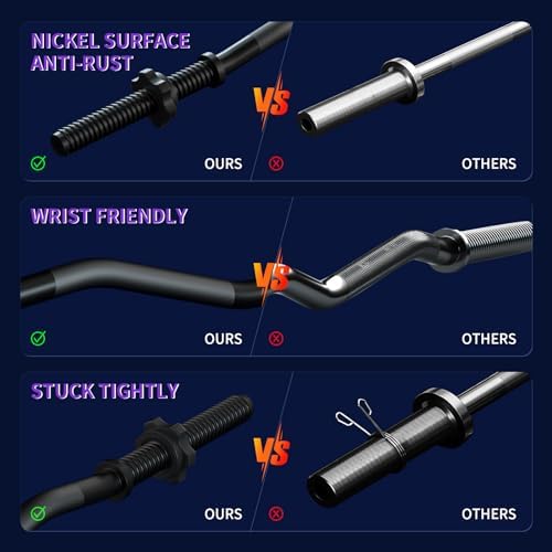 EZ Curl Bar Weight Lifting Bar for Gym and Home, 47" 1-inch Diameter Curling Bars for Hip Thrusts/Squats/Lunges, 220lb W