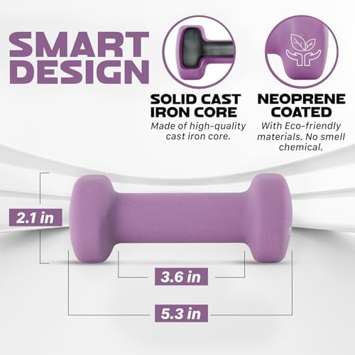 Yes4All Neoprene Coated Dumbbell Hand Weights for Home Workout - Multiple Weight Options with 15 Colors, Anti-Roll, Ant