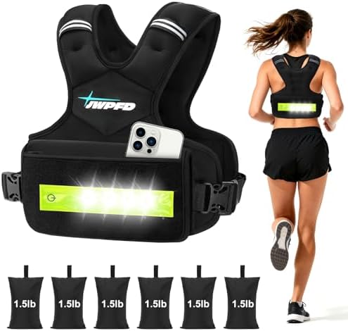 Adjustable Weighted Vest for Women and Men, 6-15 Lbs Rucking Vest with LED Light Strips
Adjustable Weighted Vest for W