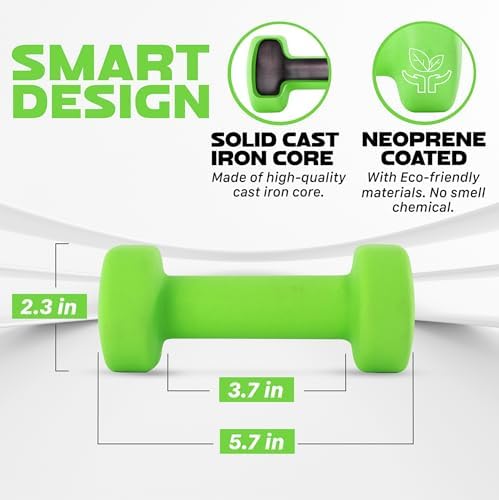 Yes4All Neoprene Coated Dumbbell Hand Weights for Home Workout - Multiple Weight Options with 15 Colors, Anti-Roll, Ant