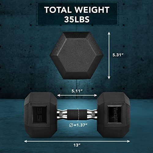 Yes4All Rubber Grip Encased Hex Dumbbell - Anti-Slip Hand Weights 5-50 LBS Single