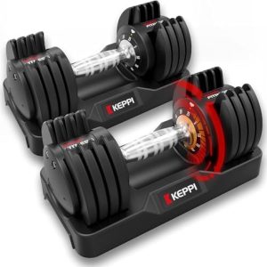 Keppi Adjustable Dumbbells Set for Full Body Workout - 25lb/40lb/55lb/60lb | Keppi Anti-Slip Metal Fast Adjust Weight H