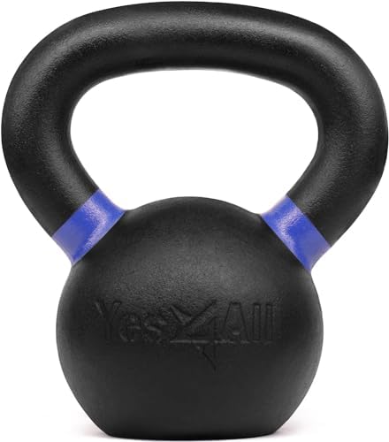 Yes4All 9lb to 71lb Powder Coated Cast Iron Kettlebells - Strength Training Equipment for Home Gym Conditioning - Heavy