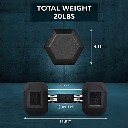 Yes4All Rubber Grip Encased Hex Dumbbell - Anti-Slip Hand Weights 5-50 LBS Single