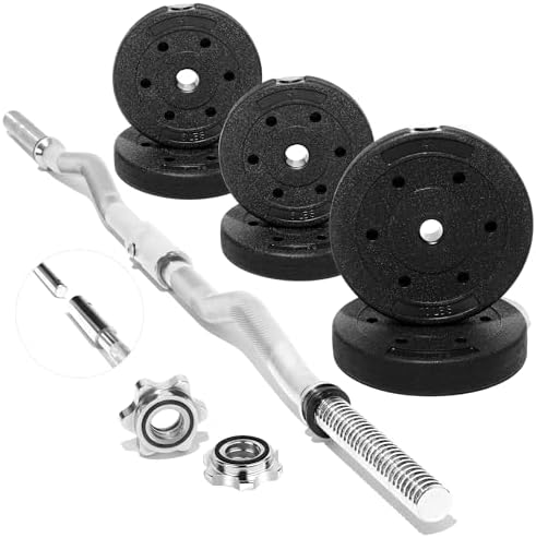 Yes4All 60 Inch Standard Straight Barbell & EZ Curl Bar - Fitness Equipment for Home Gyms & Commercial Use - Heavy Duty