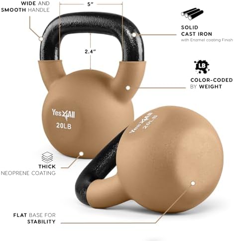 Yes4All 5-65 LB Kettlebells for Full Body Training at Home Gym | Yes4All Neoprene Coated Cast Iron Kettlebells for Home