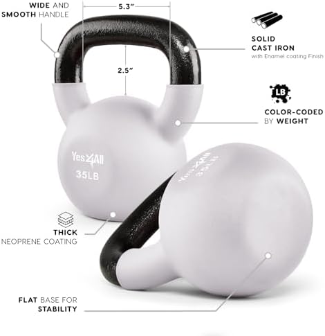 Yes4All 5-65 LB Kettlebells for Full Body Training at Home Gym | Yes4All Neoprene Coated Cast Iron Kettlebells for Home