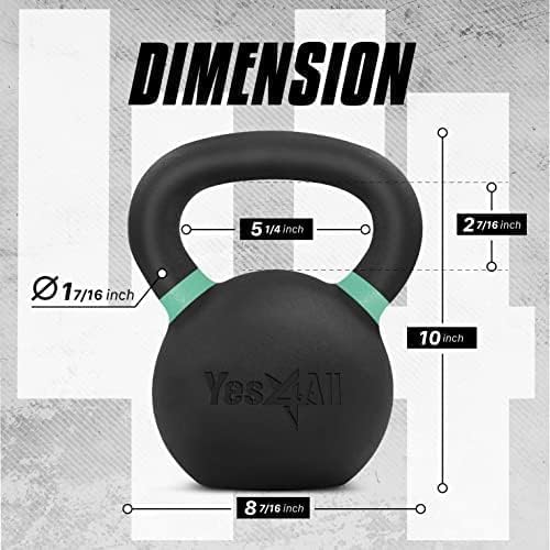 Yes4All 9lb to 71lb Powder Coated Cast Iron Kettlebells - Strength Training Equipment for Home Gym Conditioning - Heavy