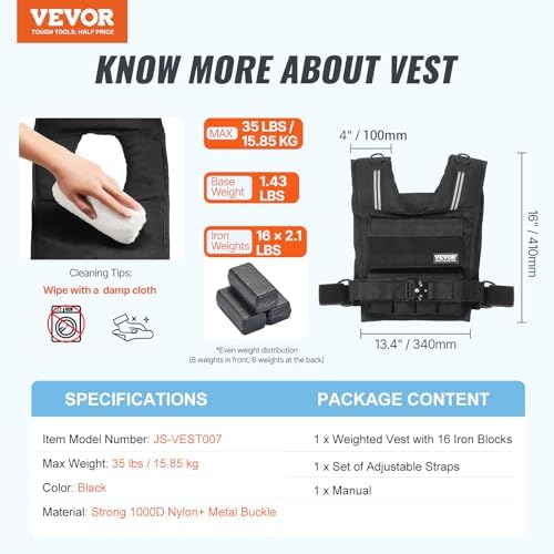 VEVOR Adjustable Weighted Vest for Strength Training and Running | Reflective Stripe Weight Vest by VEVOR for Nighttime