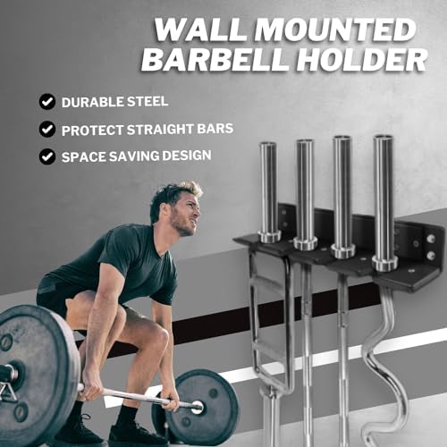 Yes4All Vertical Wall Mounted Olympic Barbell Holder for Home Gym Storage | Yes4All Hanging Barbell Rack with Barbell S