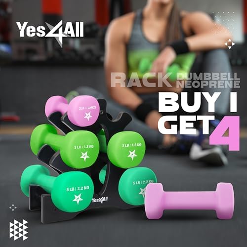 Yes4All Neoprene Coated Dumbbell Hand Weights for Home Workout - Multiple Weight Options with 15 Colors, Anti-Roll, Ant