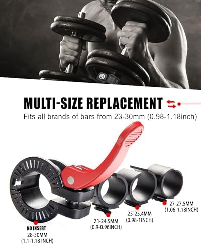 Multi-Size Adjustable Barbell Collar - Quick Release Weight Clips Pair for Dumbbell Bar - 1 inch Barbell Clamps | 1 inc