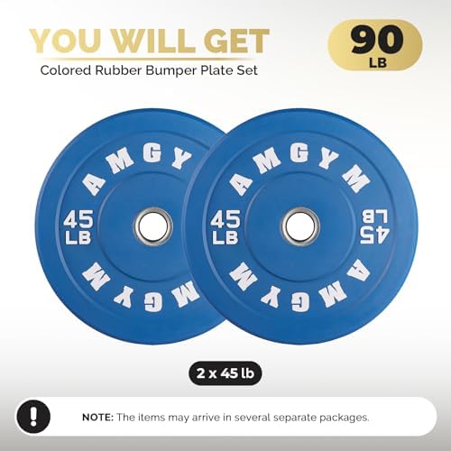 2 Inch Bumper Plates, 10-500lbs, Barbell Rubber Olympic Weight Plates Set for Home Gym, Strength Training & Weight Lifti