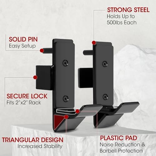 Yes4All Heavy Duty Barbell Holders J-Hooks & Attachments for 2x2 & 3x3 Power Racks – Ideal for Home Gympaginate - Image 73