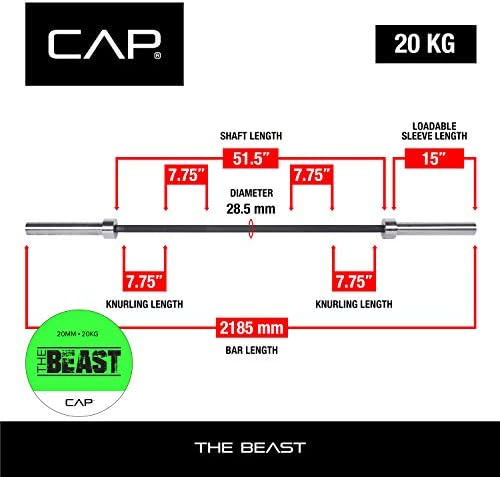 CAP Barbell | Olympic Barbell | Fitness Enthusiasts | Gym & Home Workouts | Durable Construction | 7FT Length | 20mm Dia