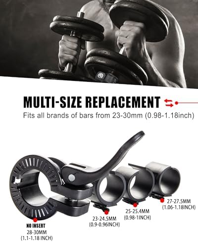 Multi-Size Adjustable Barbell Collar - Quick Release Weight Clips Pair for Dumbbell Bar - 1 inch Barbell Clamps | 1 inc