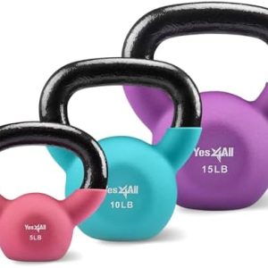 Yes4All 15 LB Kettlebell - Neoprene Coated Cast Iron, Wide Grip Handle & Flat Bottom for Home Gym Workouts Yes4All 10 LB