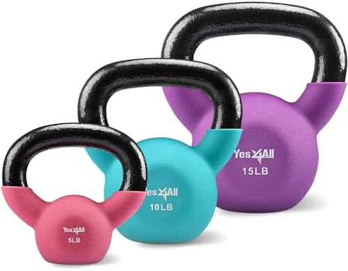 Yes4All 15 LB Kettlebell - Neoprene Coated Cast Iron, Wide Grip Handle & Flat Bottom for Home Gym Workouts Yes4All 10 LB