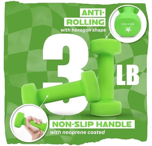 Yes4All Neoprene Coated Dumbbell Hand Weights for Home Workout - Multiple Weight Options with 15 Colors, Anti-Roll, Ant