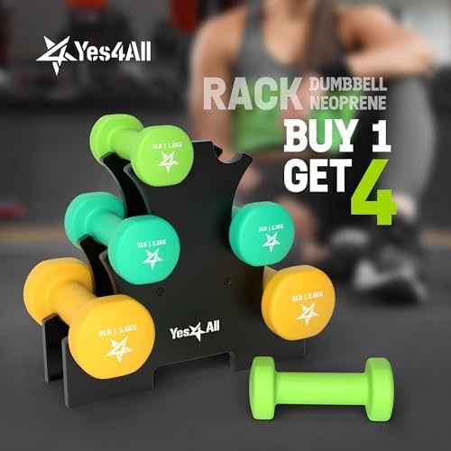 Yes4All Neoprene Coated Dumbbell Hand Weights for Home Workout - Multiple Weight Options with 15 Colors, Anti-Roll, Ant