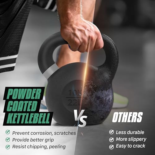 Yes4All 9lb to 71lb Powder Coated Cast Iron Kettlebells - Strength Training Equipment for Home Gym Conditioning - Heavy
