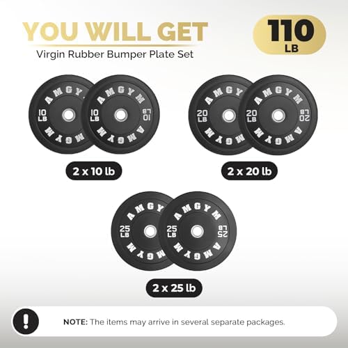 2 Inch Bumper Plates, 10-500lbs, Barbell Rubber Olympic Weight Plates Set for Home Gym, Strength Training & Weight Lifti