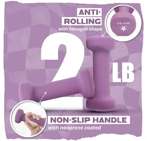 Yes4All Neoprene Coated Dumbbell Hand Weights for Home Workout - Multiple Weight Options with 15 Colors, Anti-Roll, Ant