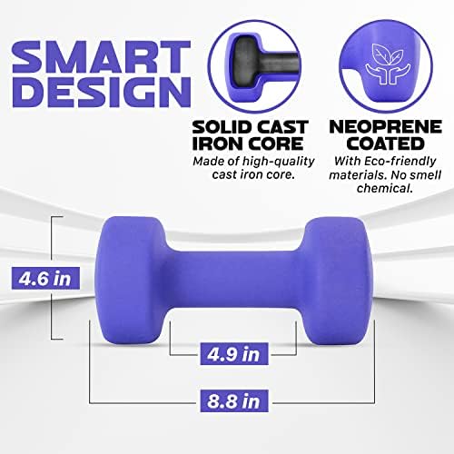 Yes4All Neoprene Coated Dumbbell Hand Weights for Home Workout - Multiple Weight Options with 15 Colors, Anti-Roll, Ant