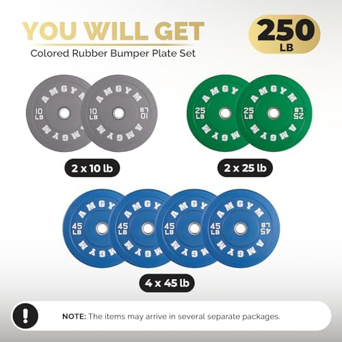 2 Inch Bumper Plates, 10-500lbs, Barbell Rubber Olympic Weight Plates Set for Home Gym, Strength Training & Weight Lifti