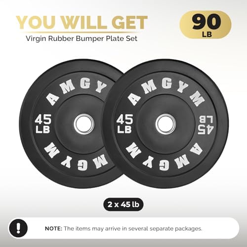 2 Inch Bumper Plates, 10-500lbs, Barbell Rubber Olympic Weight Plates Set for Home Gym, Strength Training & Weight Lifti