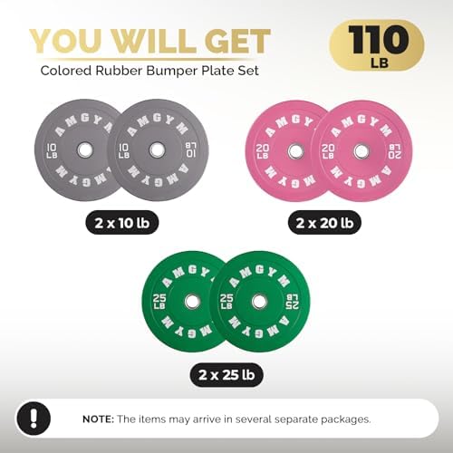 2 Inch Bumper Plates, 10-500lbs, Barbell Rubber Olympic Weight Plates Set for Home Gym, Strength Training & Weight Lifti