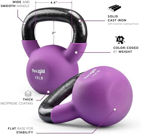 Yes4All 5-65 LB Kettlebells for Full Body Training at Home Gym | Yes4All Neoprene Coated Cast Iron Kettlebells for Home