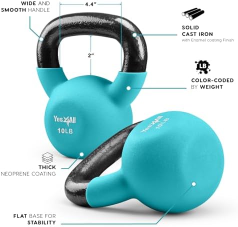 Yes4All 5-65 LB Kettlebells for Full Body Training at Home Gym | Yes4All Neoprene Coated Cast Iron Kettlebells for Home
