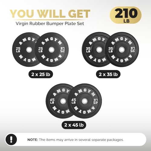 2 Inch Bumper Plates, 10-500lbs, Barbell Rubber Olympic Weight Plates Set for Home Gym, Strength Training & Weight Lifti