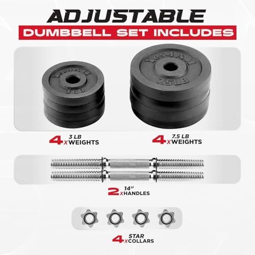 Yes4All Adjustable Dumbbell Set for Home Gym Workout Routines | Yes4All Star Lock Collar Adjustable Dumbbells Ideal for