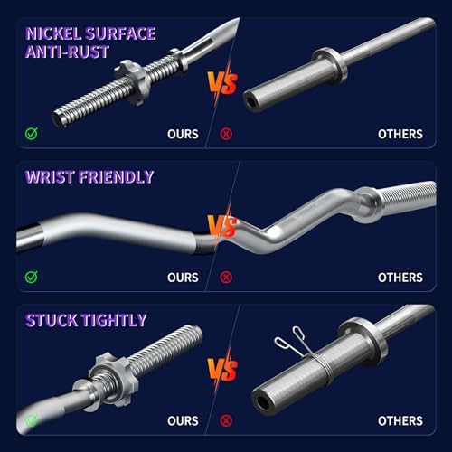 EZ Curl Bar Weight Lifting Bar for Gym and Home, 47" 1-inch Diameter Curling Bars for Hip Thrusts/Squats/Lunges, 220lb W